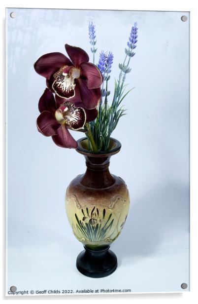  Purple Cymbidium Orchids (Boat Orchids) in a vint Acrylic by Geoff Childs
