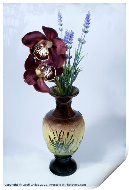  Purple Cymbidium Orchids (Boat Orchids) in a vint Print by Geoff Childs
