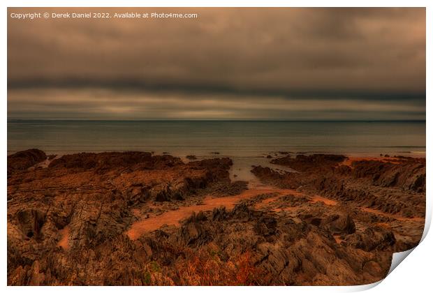 Woolacombe Rocks, Sand and Sea Print by Derek Daniel