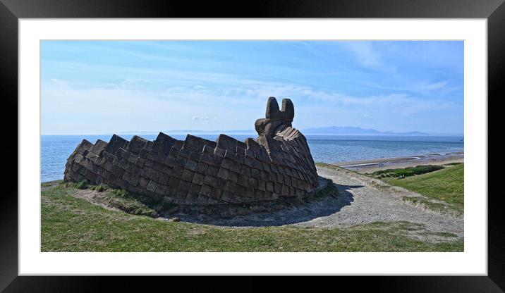 Irvine stone dragon looking out to Arran Framed Mounted Print by Allan Durward Photography