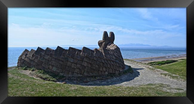 Irvine stone dragon looking out to Arran Framed Print by Allan Durward Photography
