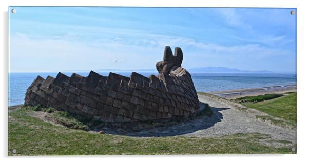 Irvine stone dragon looking out to Arran Acrylic by Allan Durward Photography