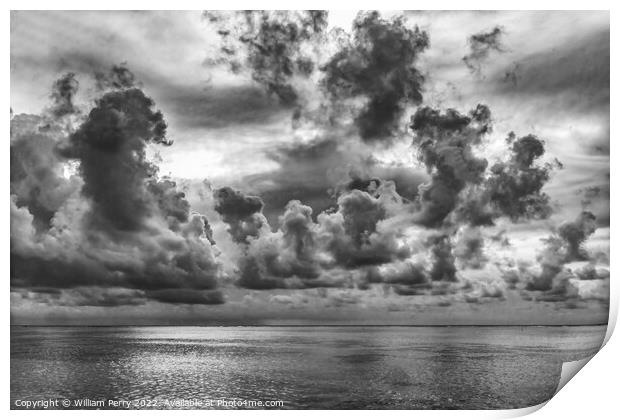 Black White Rain Storm Cloudscape Water Moorea Tahiti Print by William Perry