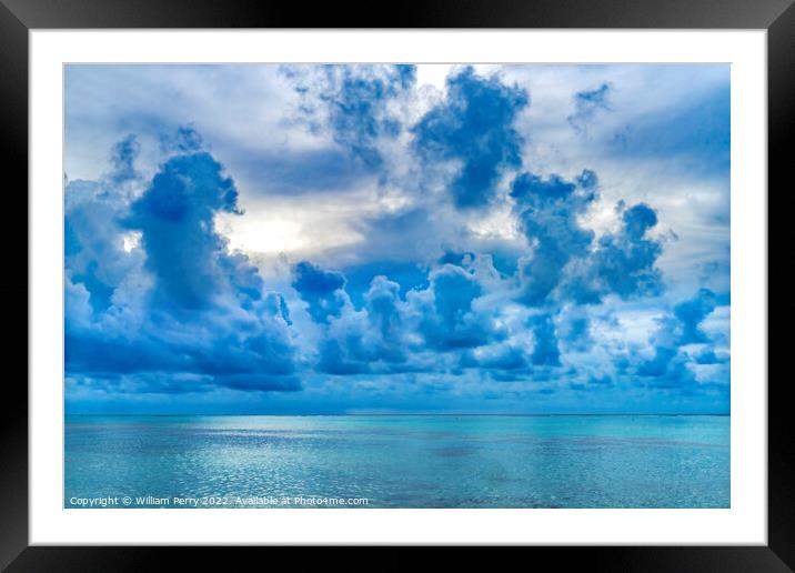 Rain Storm Cloudscape Blue Water Moorea Tahiti Framed Mounted Print by William Perry
