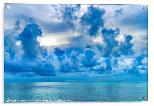 Rain Storm Cloudscape Blue Water Moorea Tahiti Acrylic by William Perry