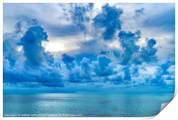 Rain Storm Cloudscape Blue Water Moorea Tahiti Print by William Perry
