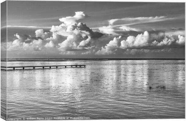Black White Rain Storm Cloudscape Reflection Water Moorea Tahiti Canvas Print by William Perry
