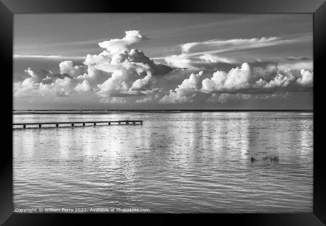Black White Rain Storm Cloudscape Reflection Water Moorea Tahiti Framed Print by William Perry