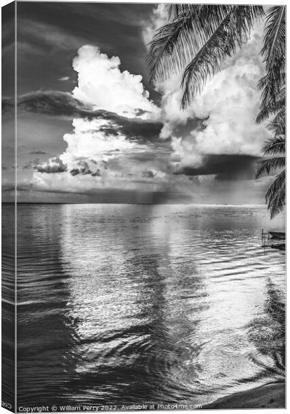 Black White Rain Storm Cloudscape Beach Moorea Tahiti Canvas Print by William Perry