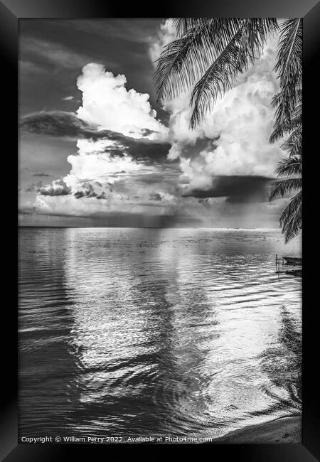 Black White Rain Storm Cloudscape Beach Moorea Tahiti Framed Print by William Perry