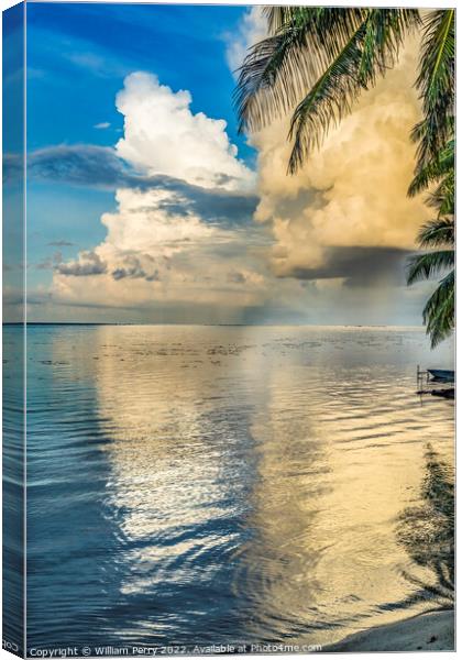 Rain Storm Cloudscape Beach Reflection Blue Water Moorea Tahiti Canvas Print by William Perry