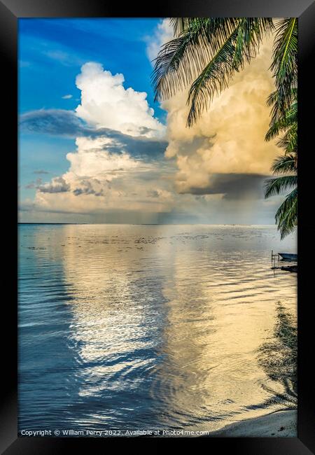 Rain Storm Cloudscape Beach Reflection Blue Water Moorea Tahiti Framed Print by William Perry