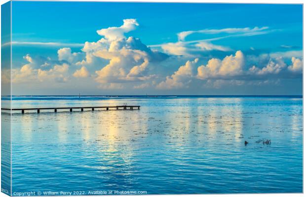 Rain Storm Cloudscape Reflection Blue Water Moorea Tahiti Canvas Print by William Perry