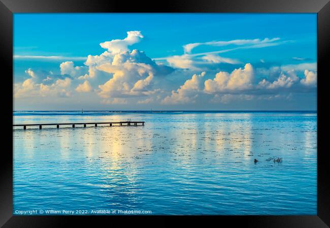 Rain Storm Cloudscape Reflection Blue Water Moorea Tahiti Framed Print by William Perry