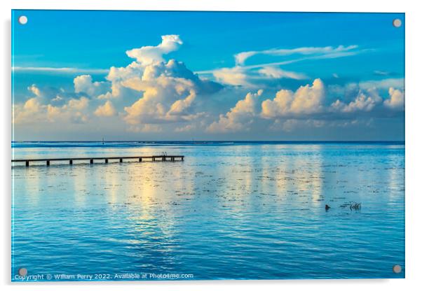 Rain Storm Cloudscape Reflection Blue Water Moorea Tahiti Acrylic by William Perry