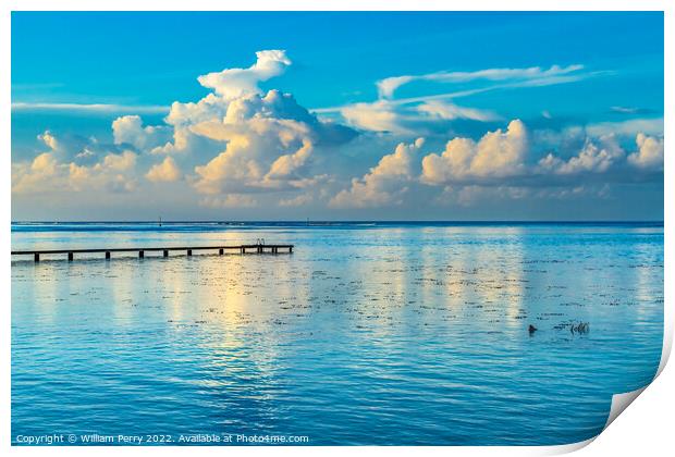 Rain Storm Cloudscape Reflection Blue Water Moorea Tahiti Print by William Perry