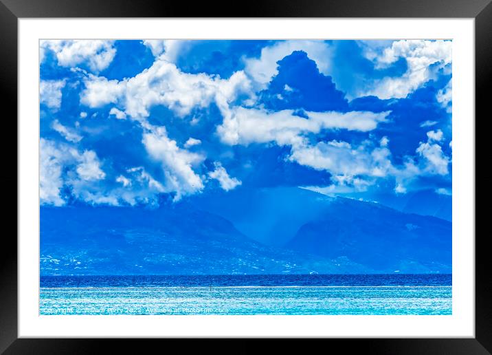 Tahiti Island Rain Storm Cloudscape Blue Water Moorea  Framed Mounted Print by William Perry