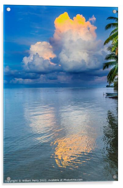 Rain Storm Cloudscape Beach Reflection Blue Water Moorea Tahiti Acrylic by William Perry