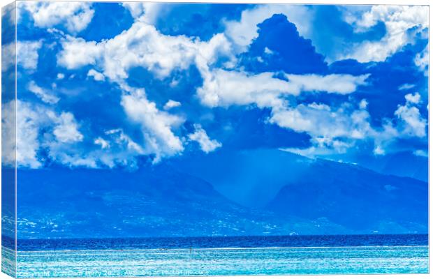 Tahiti Island Rain Storm Cloudscape Blue Water Moorea  Canvas Print by William Perry