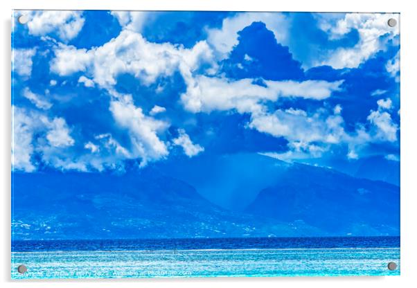 Tahiti Island Rain Storm Cloudscape Blue Water Moorea  Acrylic by William Perry