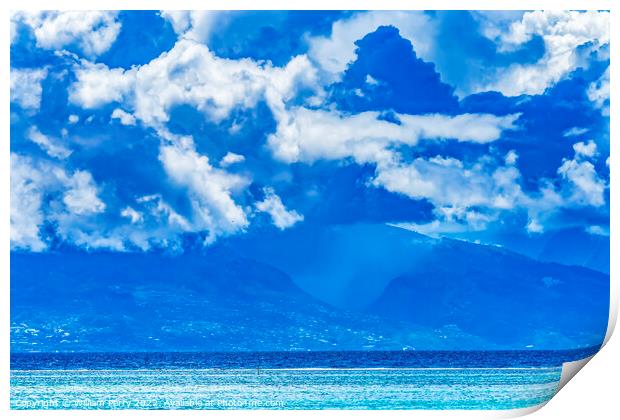 Tahiti Island Rain Storm Cloudscape Blue Water Moorea  Print by William Perry