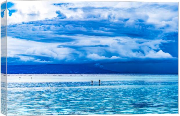 Canoes Tahiti Island Rain Storm Cloudscape Blue Water Moorea  Canvas Print by William Perry