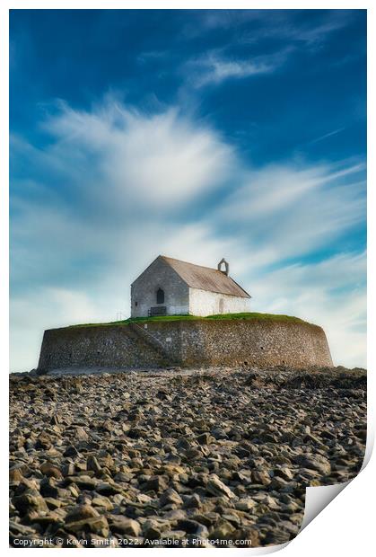 Church in the sea Aberffraw Print by Kevin Smith