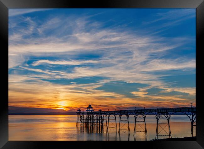 Clevedon Pier with a golden sunset Framed Print by Rory Hailes