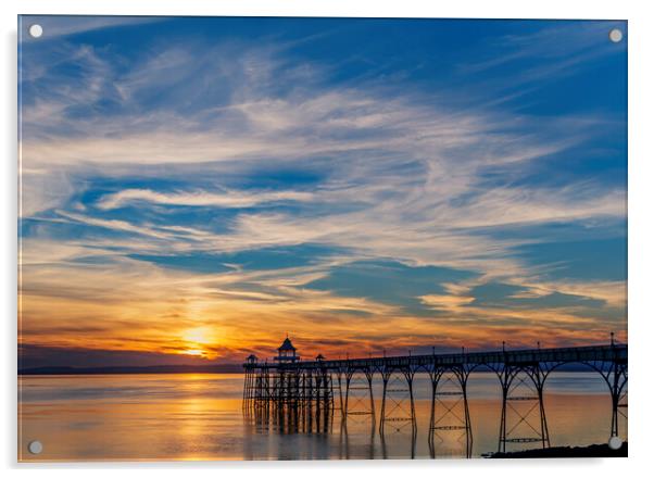 Clevedon Pier with a golden sunset Acrylic by Rory Hailes