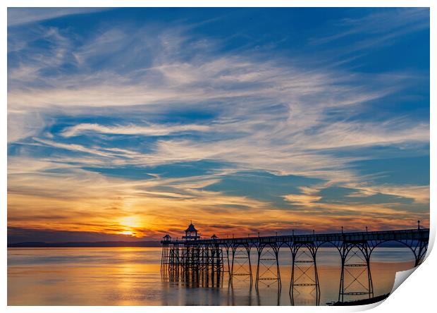 Clevedon Pier with a golden sunset Print by Rory Hailes