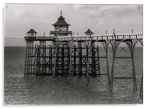 Black and white image of Clevedon Pier Acrylic by Rory Hailes