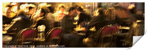 Customers sat outside a Parisien cafe in the evening eating and drinking. Print by Rose Sicily