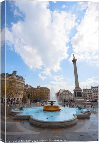 Trafalgar Square showing Nelson's Column and fountains, in Charing Cross, London Canvas Print by Rose Sicily