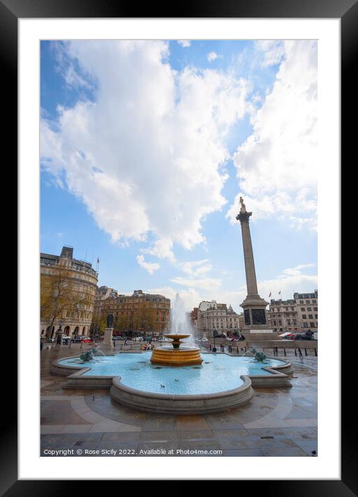 Trafalgar Square showing Nelson's Column and fountains, in Charing Cross, London Framed Mounted Print by Rose Sicily
