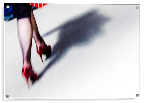Lady walking in red shiny high heel stilettos Acrylic by Rose Sicily