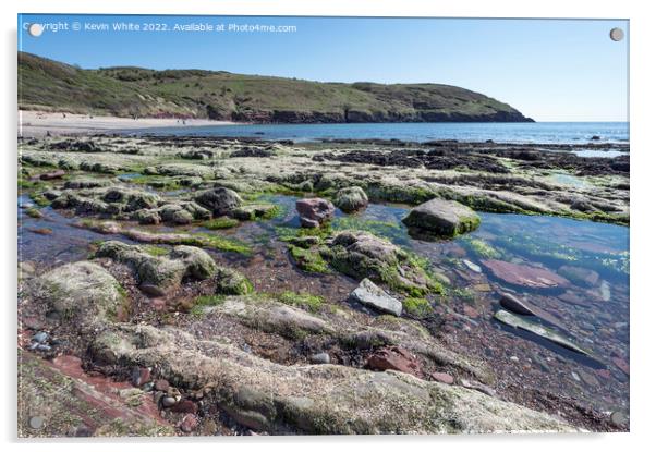 Rock pools at Manorbier Beach South Wales Acrylic by Kevin White