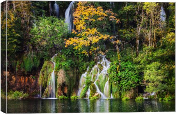 Autumn Landscape With Waterfall In Plitvice Lakes Canvas Print by Artur Bogacki
