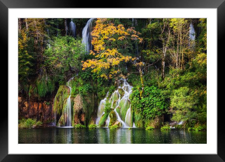 Autumn Landscape With Waterfall In Plitvice Lakes Framed Mounted Print by Artur Bogacki