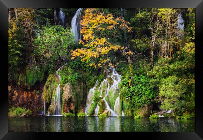 Autumn Landscape With Waterfall In Plitvice Lakes Framed Print by Artur Bogacki