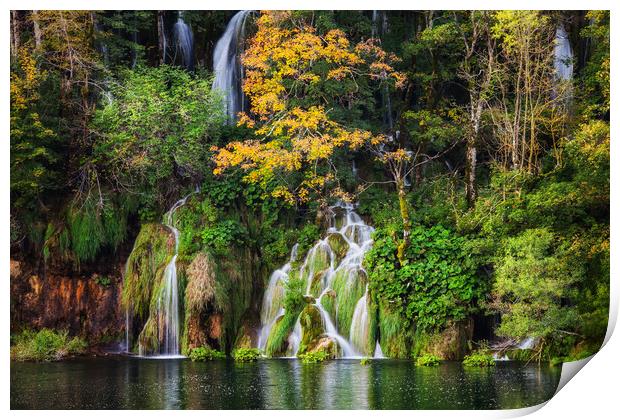 Autumn Landscape With Waterfall In Plitvice Lakes Print by Artur Bogacki