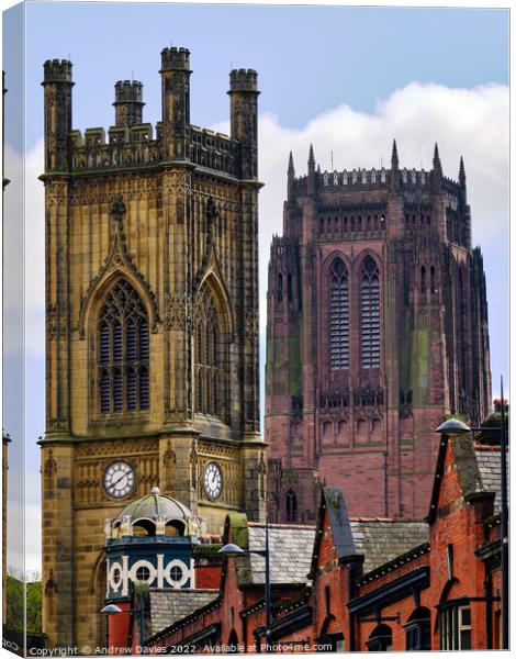 Liverpool Cathedral and the Bombed Out Church Canvas Print by Andrew Davies