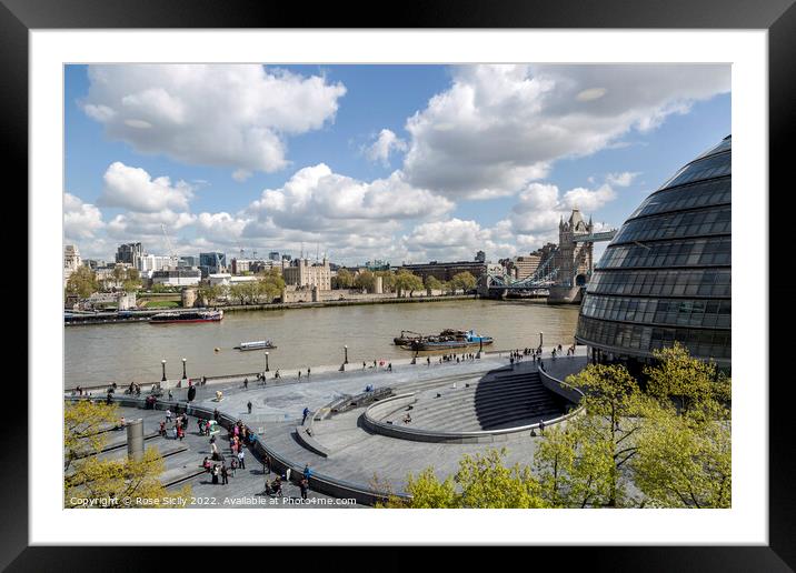 View of London City Hall, The Thames, The Tower of London and Tower Bridge from the South bank. Framed Mounted Print by Rose Sicily