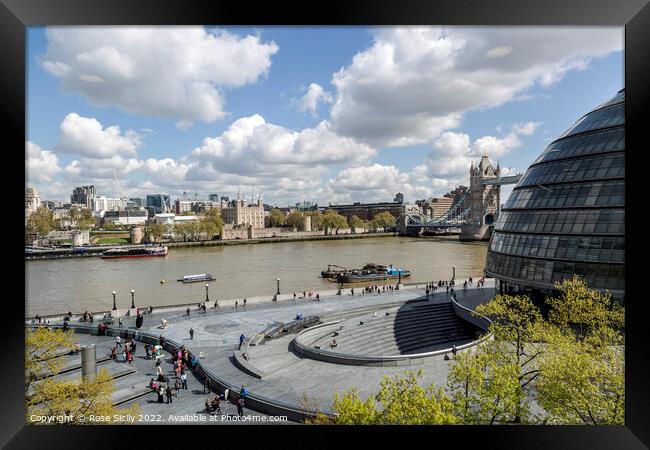 View of London City Hall, The Thames, The Tower of London and Tower Bridge from the South bank. Framed Print by Rose Sicily