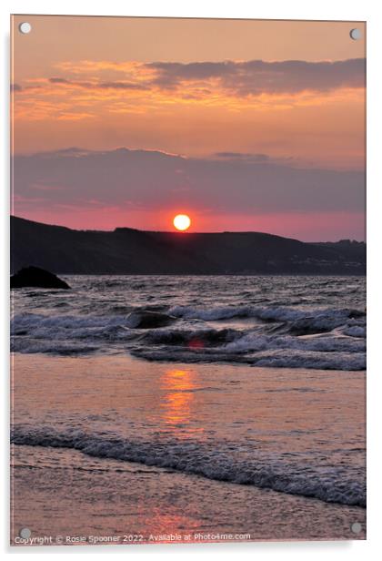 Sunrise on Looe Beach Cornwall Acrylic by Rosie Spooner