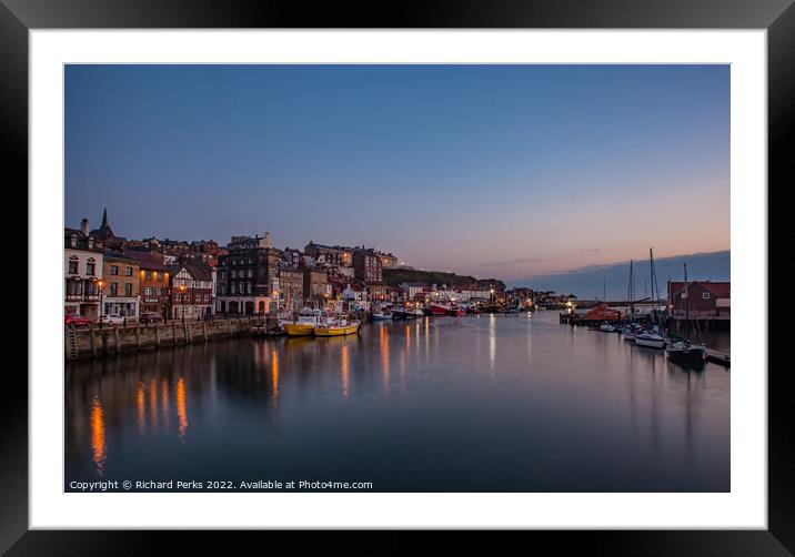 Peaceful Reflections of Whitby Harbour Framed Mounted Print by Richard Perks