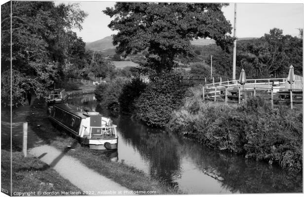 The Brecon and Monmouthshire Canal, Llangynidr, Monochrome Canvas Print by Gordon Maclaren