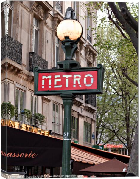 Metro station sign Paris France Canvas Print by Rose Sicily