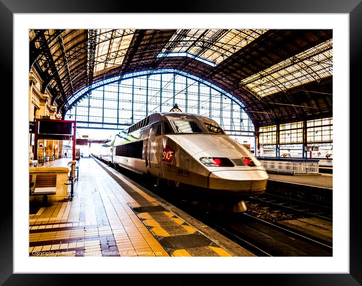 SNCF TGV train entering Bordeaux railway station France Framed Mounted Print by Rose Sicily