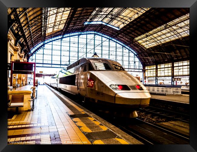 SNCF TGV train entering Bordeaux railway station France Framed Print by Rose Sicily