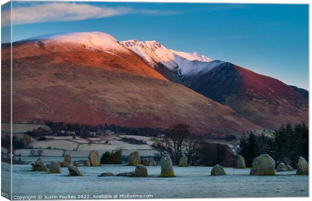 Castlerigg Stone Circle and Blencathra, Lake District  Canvas Print by Justin Foulkes
